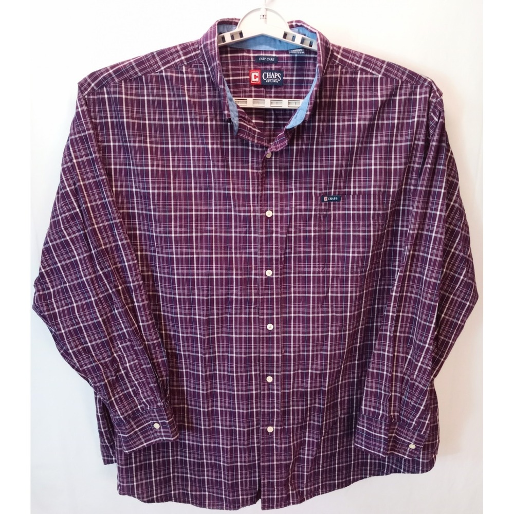Chaps Easy Care Long Sleeve Button Down Men's Shirt, 4XB, Purple Plaid